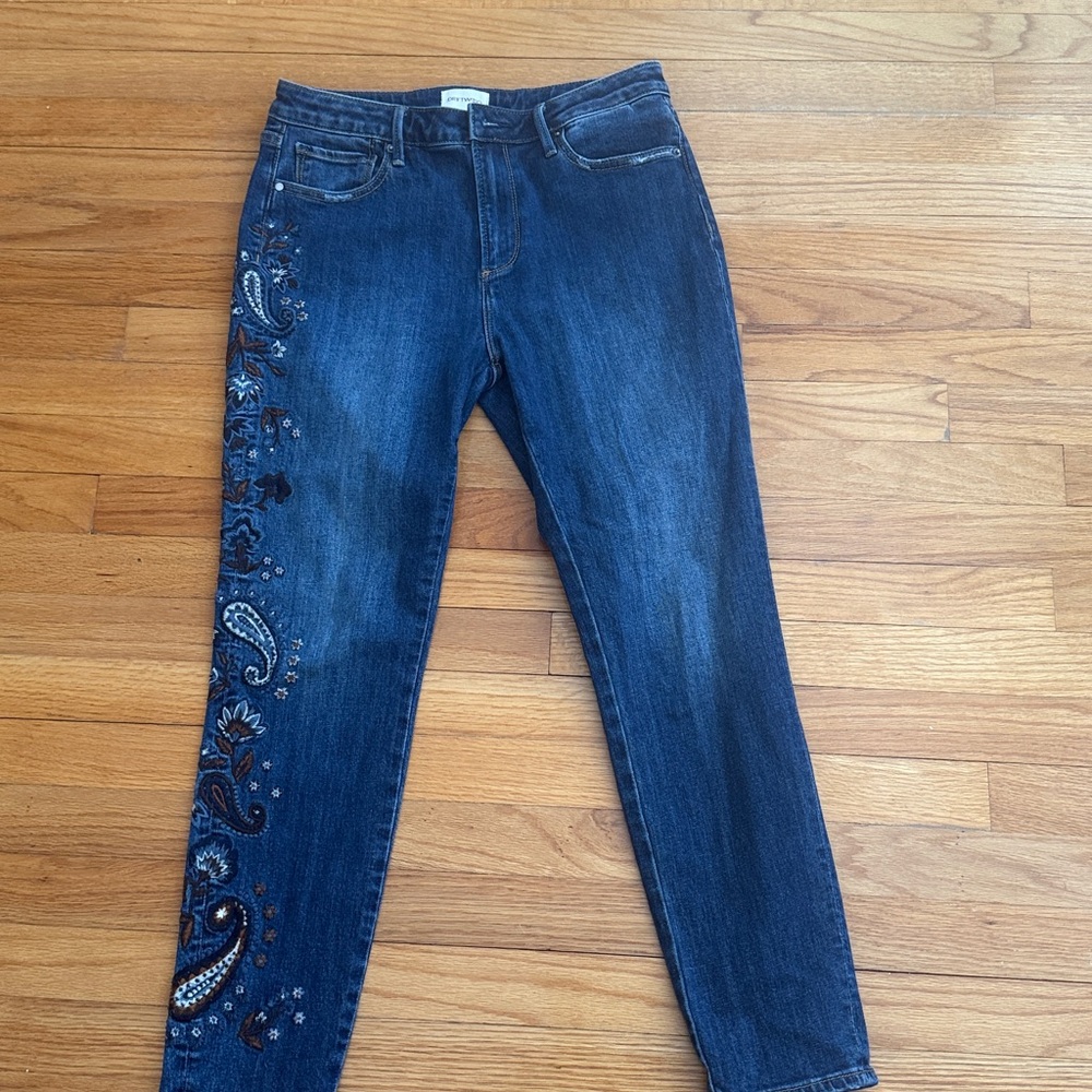DRIFTWOOD Dark Blue Embroidered Ankle Jeans